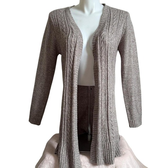 Karen Scott Sweaters - Karen Scott Womens Taupe Cable Knit Open Front Longline Cardigan Sweater Large